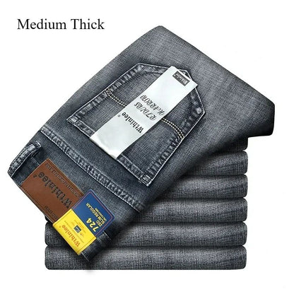 Calça Jeans Masculina Slim Fit 2024 de Material Fino ou Grosso Luxo Estilo Clássico Negócios Jeans Elástico Calças Masculinas Roupas