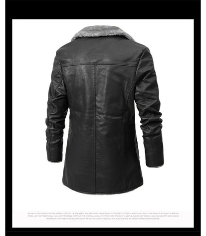 Men's Winter Faux Leather Casual Windbreak High Quality Coat Fur Lined Button Trench Coats Men's Down Lapel Collar Jackets