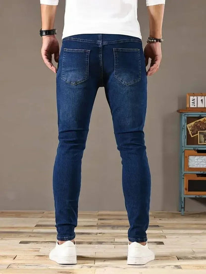 Calça Jeans Masculina Skinny Stretch Cores Sólidas Preto Azul Primavera Luxo Rua Harajuku Hip-Hop Calças Justas Marca
