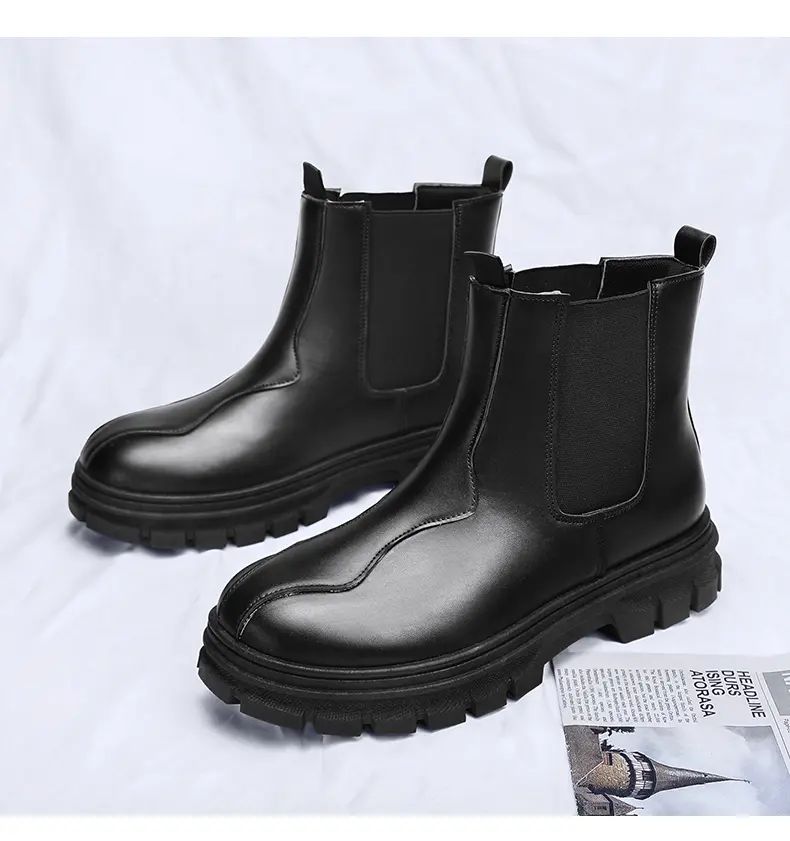 botas chelsea masculinas de luxo cano alto, sapatos de couro originais pretos da moda, bota plataforma de cowboy, bota chunky com cano longo elegante