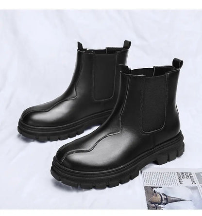 botas chelsea masculinas de luxo cano alto, sapatos de couro originais pretos da moda, bota plataforma de cowboy, bota chunky com cano longo elegante