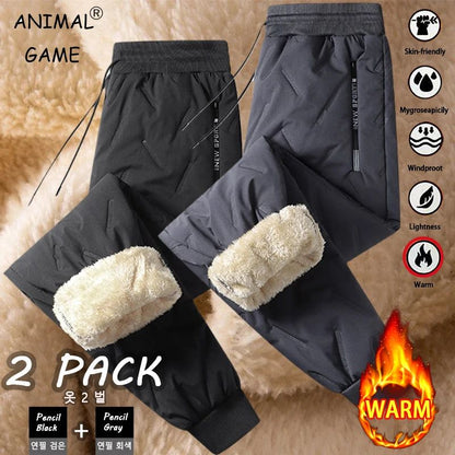 Animal Game 2 Pack Plush Thick Fleece Waterproof Casual Pants Man Winter Windproof Pants Warm Pants Lambswool Thermal Trousers
