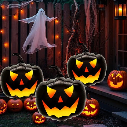 3pcs Black Pumpkin Head Balloons, Suitable for Halloween Horror Atmosphere Theme Decoration, Indoor and Outdoor Activity Props