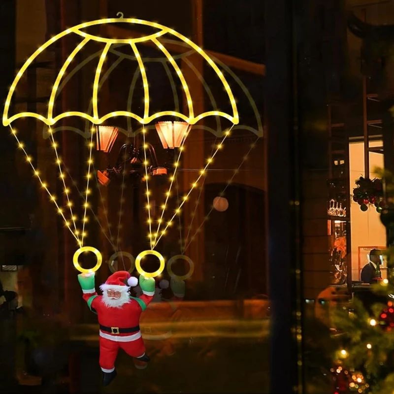 LED Christmas Parachute Lights with Santa Claus Usb Powered for Roof Eave Balcony Garden Christmas Festival Atmosphere Decor