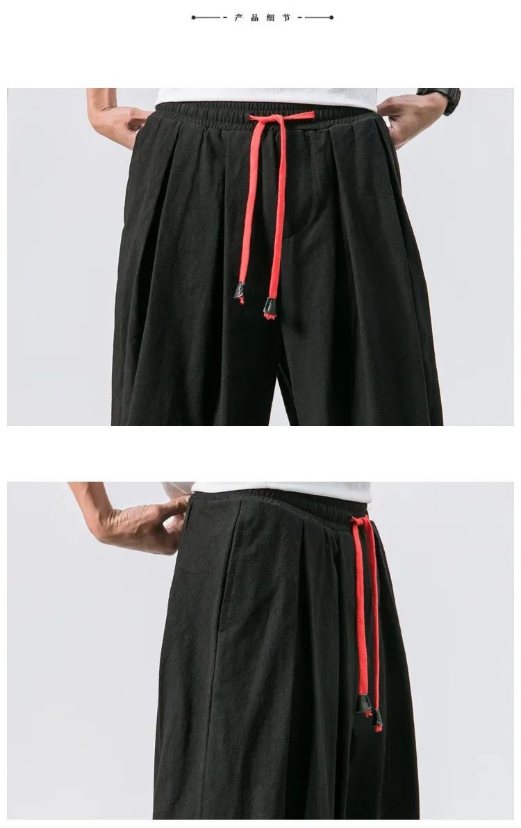 New Trendy Men Harem Pants Loose Oversized Style Cotton and Linen High Quality Jogger Sweatpants Casual Male Trousers