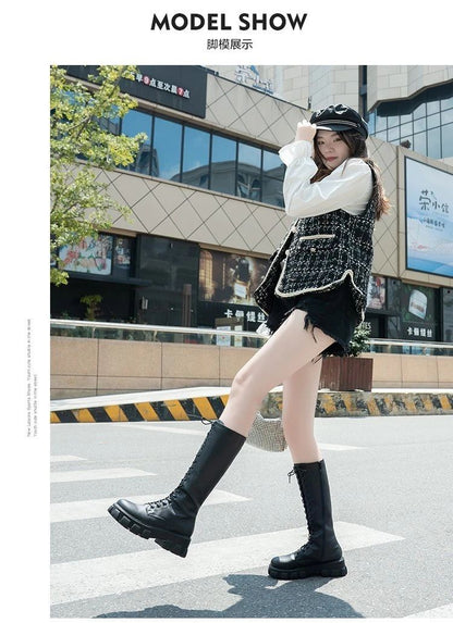 Women's Mid Calf Boots Padded Shoes Knee High Winter Sneakers Punk Style Military Casual White Black 2024 Lucury Platform Woman
