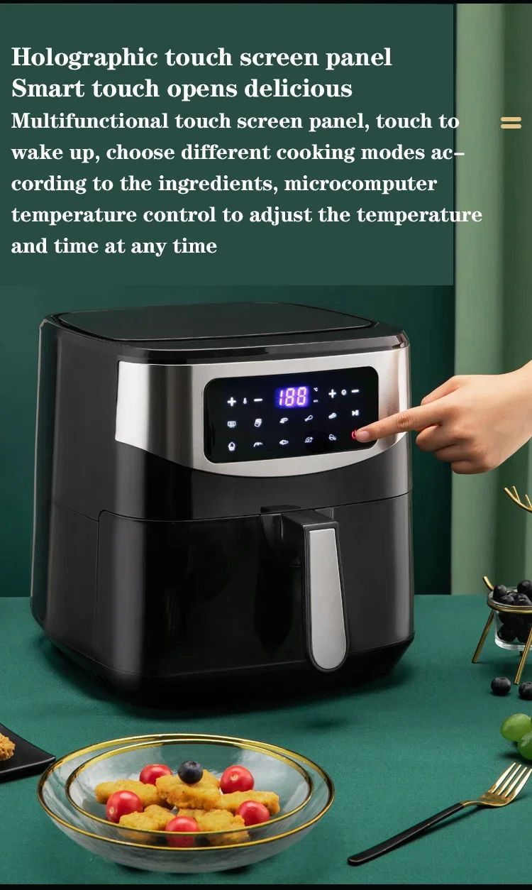 Atualizar Fritadeira Elétrica Doméstica de 1600W, 8L, com Painel Touch Screen, Capacidade para Pizza, Fritadeira sem Óleo e sem Sal, Panela Elétrica Touch Screen
