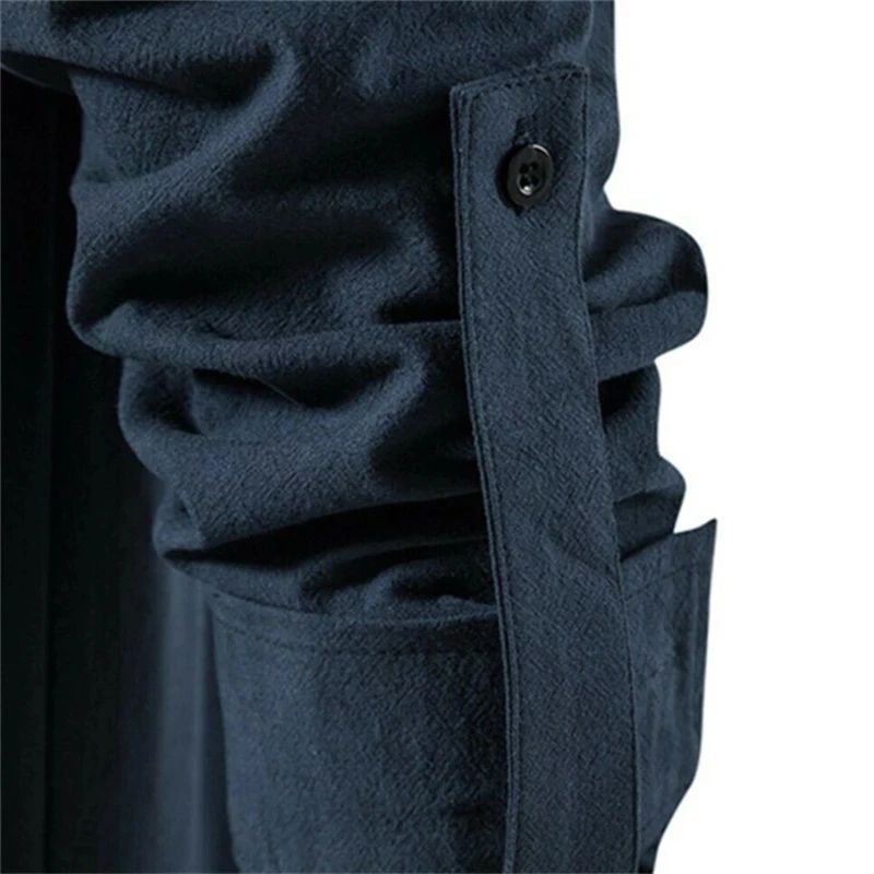 Men's Renaissance Shirt Pirate Medieval Viking Tops Solid Cotton Linen Stand V-neck Shirts Men Long Sleeve Halloween Costume