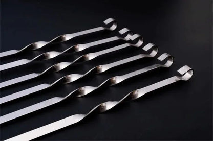 50cm BBQ Skewer 6Pcs Stainless Steel Wide Barbecue Sticks Flat BBQ Fork Outdoor Camping Picnic BBQ Utensil Kitchen Accessories