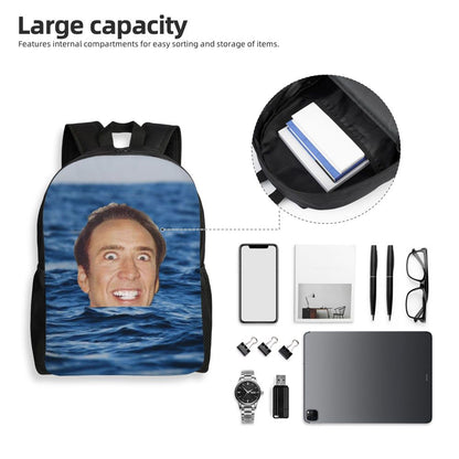 Custom Nicolas Cage Meme Laptop Backpack Women Men Basic Bookbag for College School Student Funny Bags