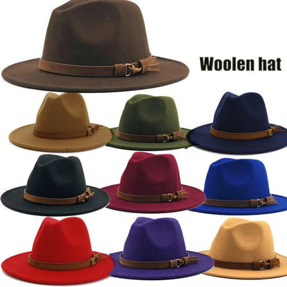 Fashionable Jazz Hats Autumn And Winter British Retro Top Hats Trendy Men's And Women's Woolen Hats Wide Brimmed Jazz Hats