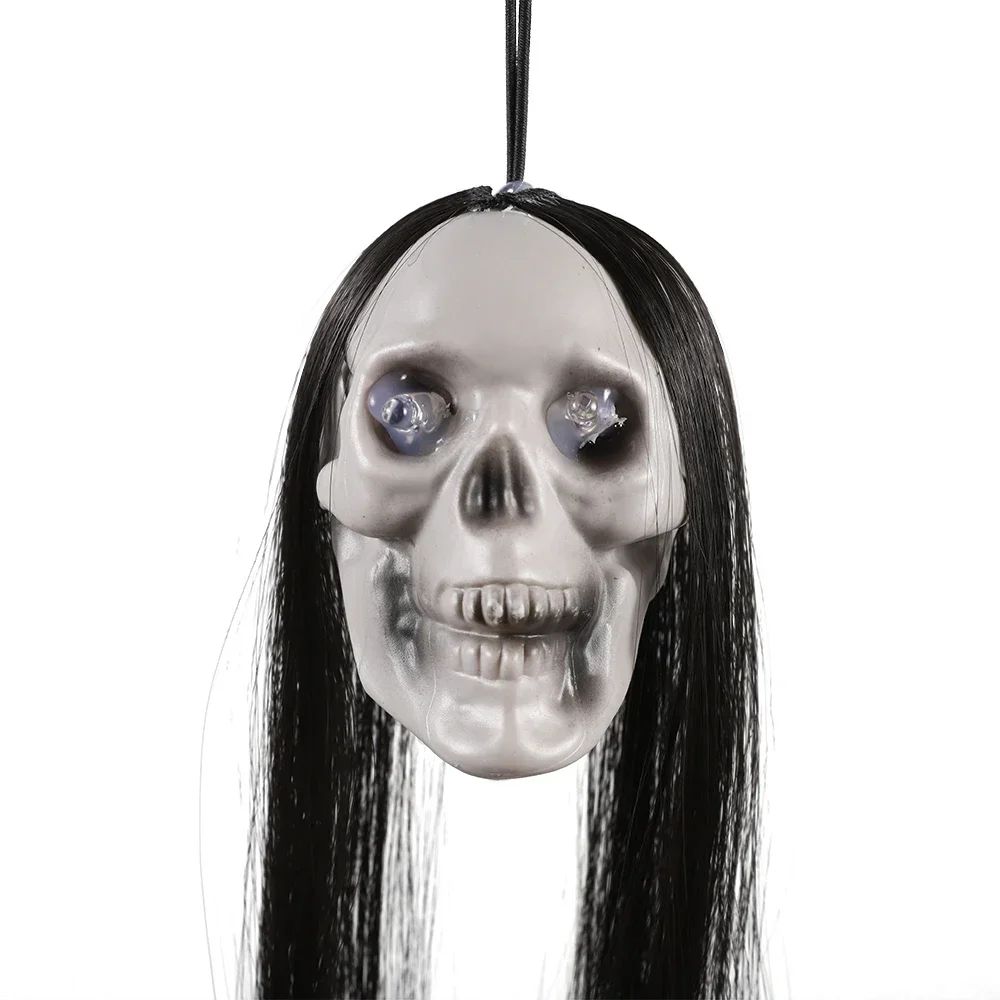 1pc Halloween Hanging Long Hair Ghost Skeleton Pendant LED Light-emitting Horror Bar Haunted House Decoration Party Supplies