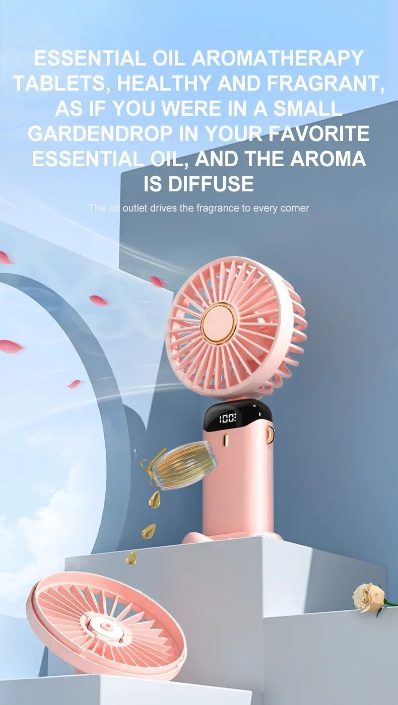 Portable Handheld Mini Fan Foldable Neck Hanging Fans 5 Speed USB Rechargeable Fan with Phone Stand and Display Screen 1800mAh