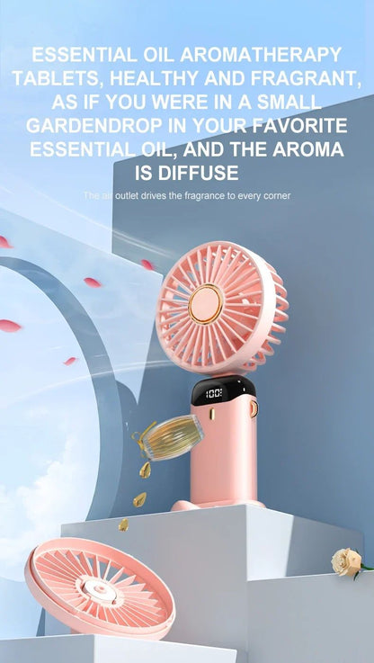 Portable Handheld Mini Fan Foldable Neck Hanging Fans 5 Speed USB Rechargeable Fan with Phone Stand and Display Screen 1800mAh