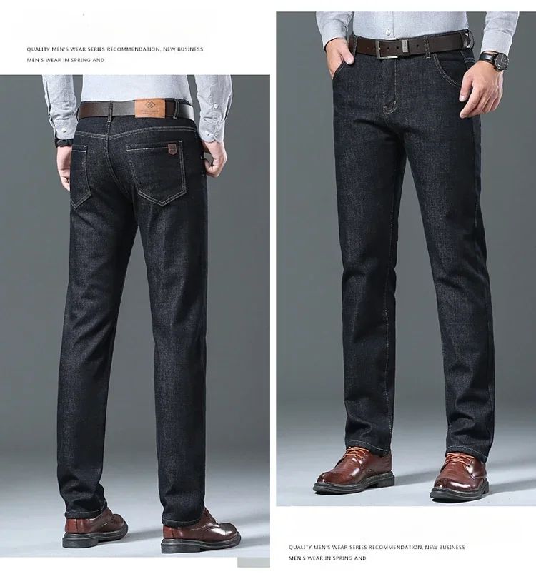 Calça Jeans Masculina de Inverno Forrada de Lã Grossa Sherpa Casual de Negócios Veludo Reta Masculina de Lã Pelúcia Clássica Elástica