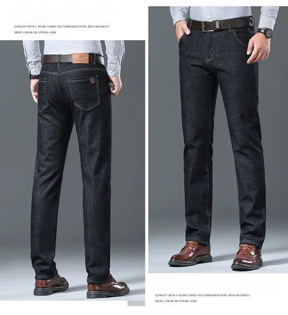 Calça Jeans Masculina de Inverno Forrada de Lã Grossa Sherpa Casual de Negócios Veludo Reta Masculina de Lã Pelúcia Clássica Elástica