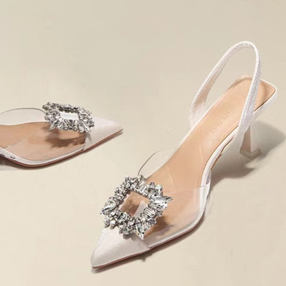 Sapatos Femininos de Salto Alto Primavera e Outono, Novos, Sexy, para Banquete, Confortáveis, Cristal, Transparentes, Cor Sólida, Bico Fino