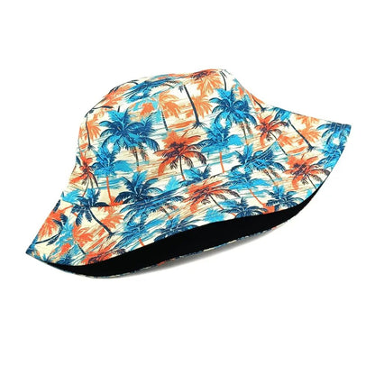 Fashion Bucket Hat Coconut Tree Printing Pattern Fisherman Hats For Holiday Double Sides Panama Cap Unisex Outdoor Beach New