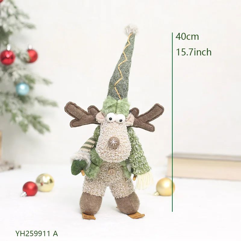 2026 New Green Forest Christmas Decorations Telescopic Elk Snowman Doll Skiing Plush  Navidad Home Decor New Year Gift