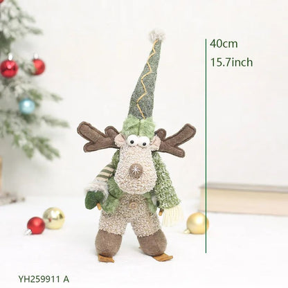2026 New Green Forest Christmas Decorations Telescopic Elk Snowman Doll Skiing Plush  Navidad Home Decor New Year Gift