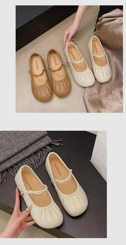 Summer 2025 Women's Flat Mary Jane Sandals Folded Beans Style Versatile Flats Fashionable French Bean Trend Ankle Cover PVC Mate