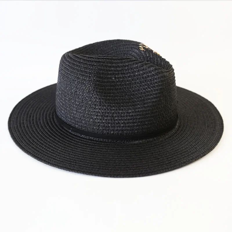 Chapéu de Sol de Verão Grande Proteção Solar Chapéus Femininos de Praia de Palha da Moda Chapéu Panamá de Grama de Luxo Feminino 60cm para Cabeça Grande