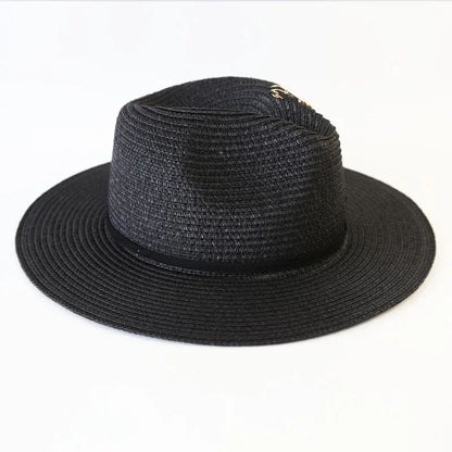 Chapéu de Sol de Verão Grande Proteção Solar Chapéus Femininos de Praia de Palha da Moda Chapéu Panamá de Grama de Luxo Feminino 60cm para Cabeça Grande