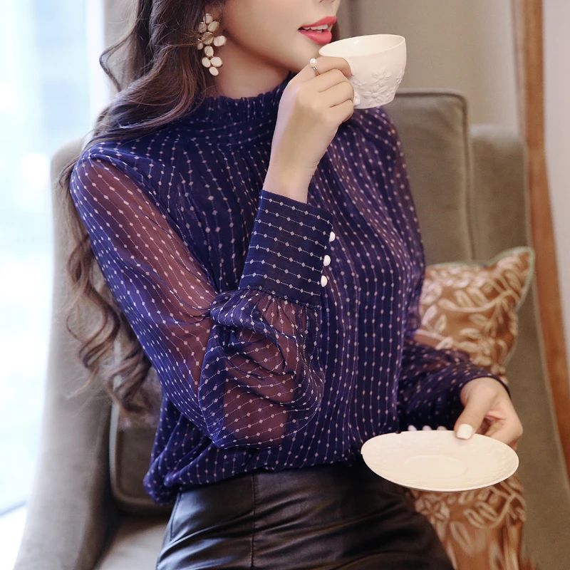 Long Sleeve Blouse Women Casual Striped Chiffon Blouse Shirt Fashion Women Blouses 2024 Top Female Blusa Feminina Women Tops A28