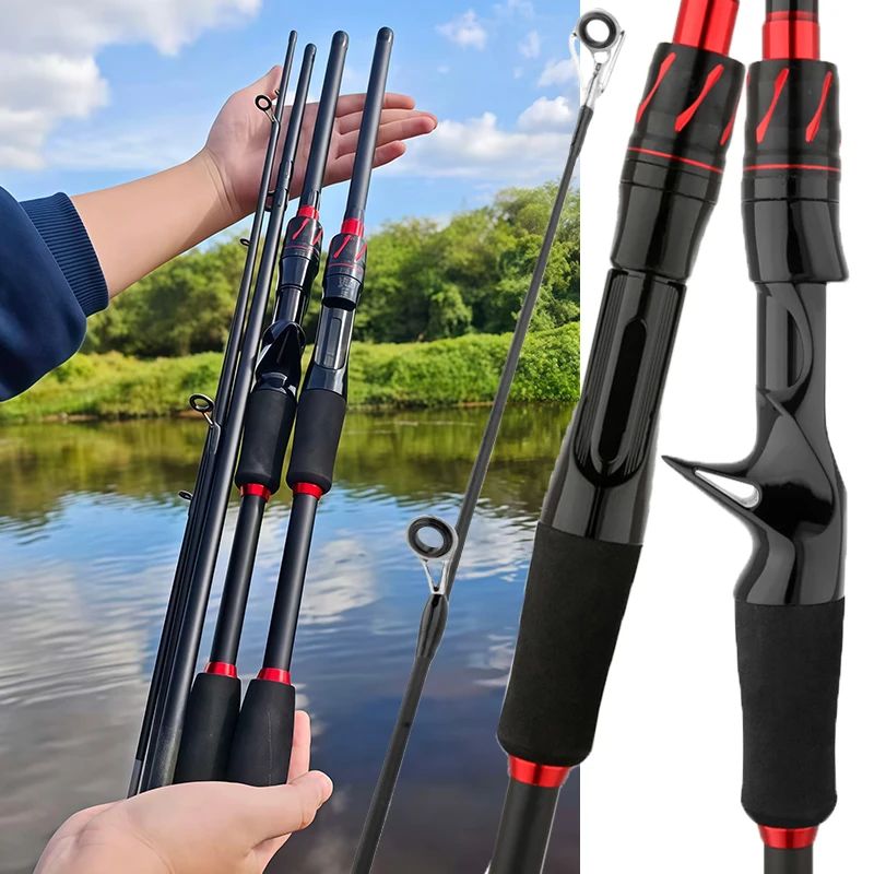 Vara de Pesca de Carretilha / Molinete de Fibra de Carbono Ultraleve Ação Rápida Cabo Ergonômico Compatível com Água Salgada e Doce