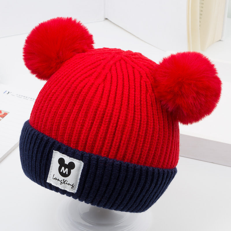 Touca de Crochê Infantil Disney Mickey Mouse Desenho Animado Anime Touca de Inverno Macia Quente para Bebê Menina Menino Dupla Camada