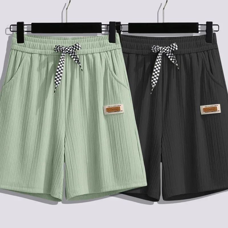 Ice silk shorts, women's summer thin slim, loose high-waisted straight mid pants, casual wide-leg pants, cropped pants