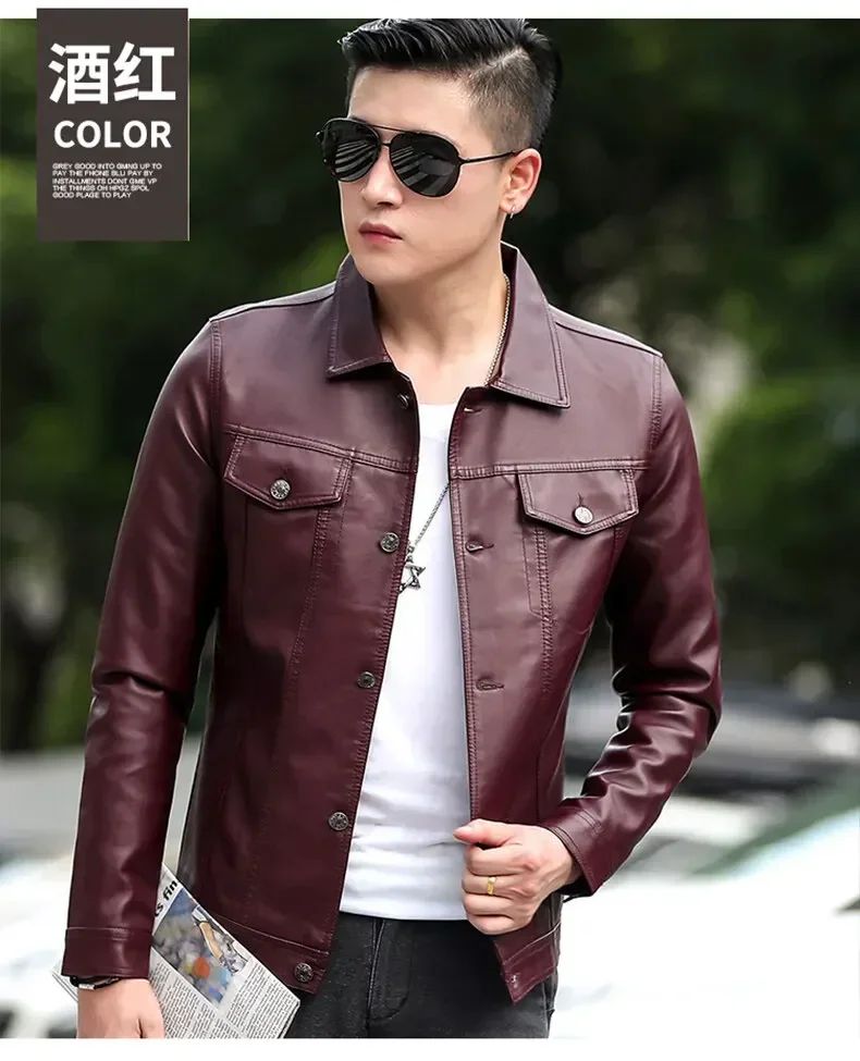 High Quality Men's PU Leather Jacket Male Slin Casual Jacket Korean Trend Slim Fit Handsome Youth Leather Coat Business Jackets