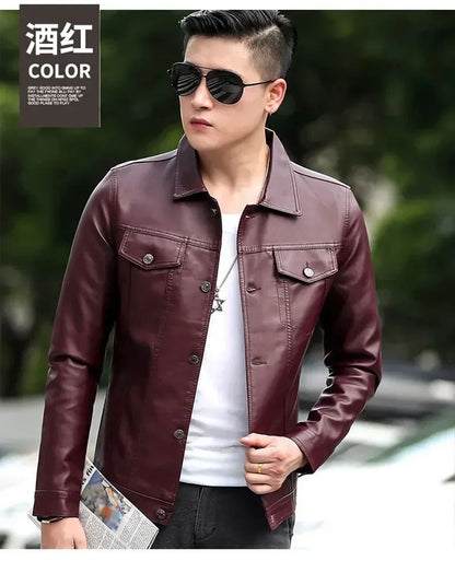 High Quality Men's PU Leather Jacket Male Slin Casual Jacket Korean Trend Slim Fit Handsome Youth Leather Coat Business Jackets