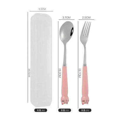 Talheres Portáteis de Desenho Animado com Estojo Utensílios de Cozinha Reutilizáveis Talheres Incluem Garfo Colher para Crianças