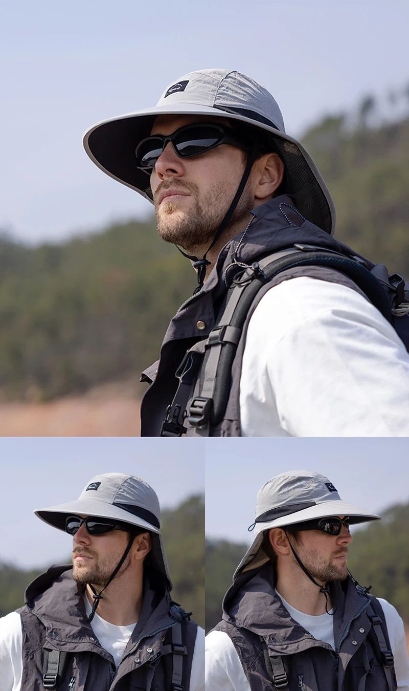 Summer MEN Shawl Fisherman Hat Quick Drying Breathable Sunshade Hat Outdoor Sun Protection Fishing Hat