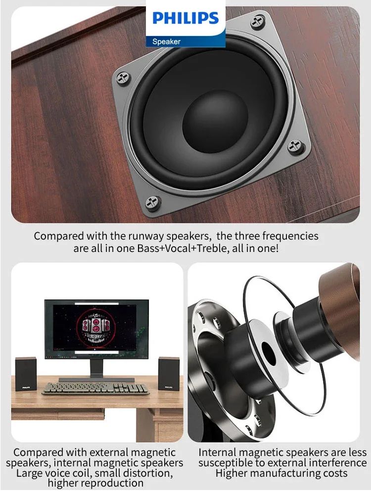 Caixa de Som Bluetooth Philips SPA20 com Som Surround 360 Graus Estéreo Sem Fio Bluetooth para Computador Macbook Laptop