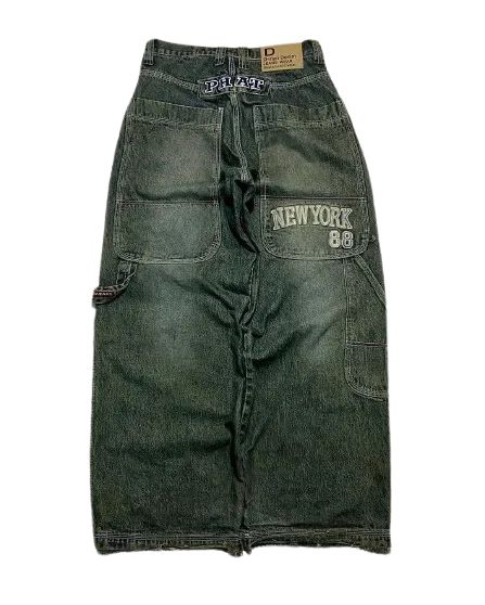 Y2K American New Trend Hip-hop Gothic Embroidered Jeans Men's Street Harajuku Leisure Loose Straight Wide-leg Pants Unisex Jeans