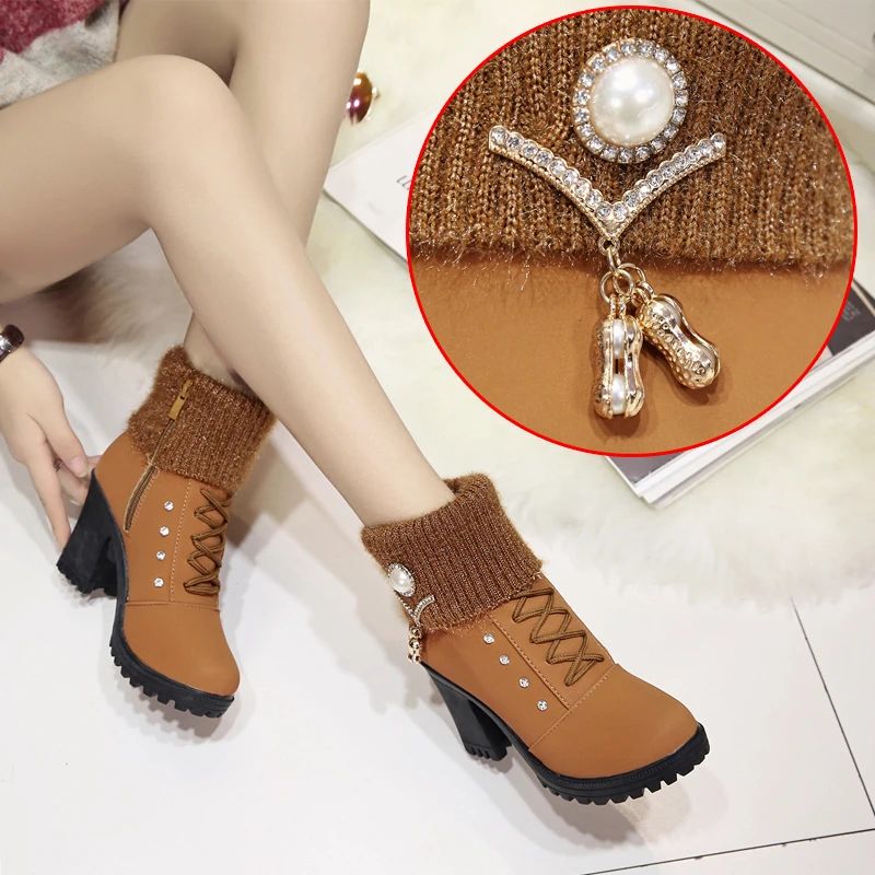 Women Boots Winter Designer High Heels Shoes for Women 2024 New Short Plush High Platform Ankle Boots Elegant Botas Mujer
