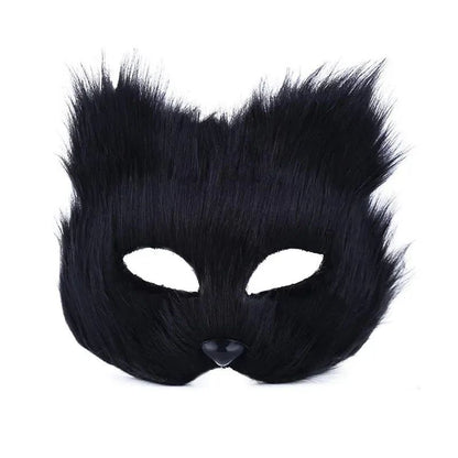 QQ Fluffy Fur and Face Mask Cosplay Halloween Fox Shape Half Face Eye Mask Sexy Cat Hair Animal Mask Christmas Carnival Party Co