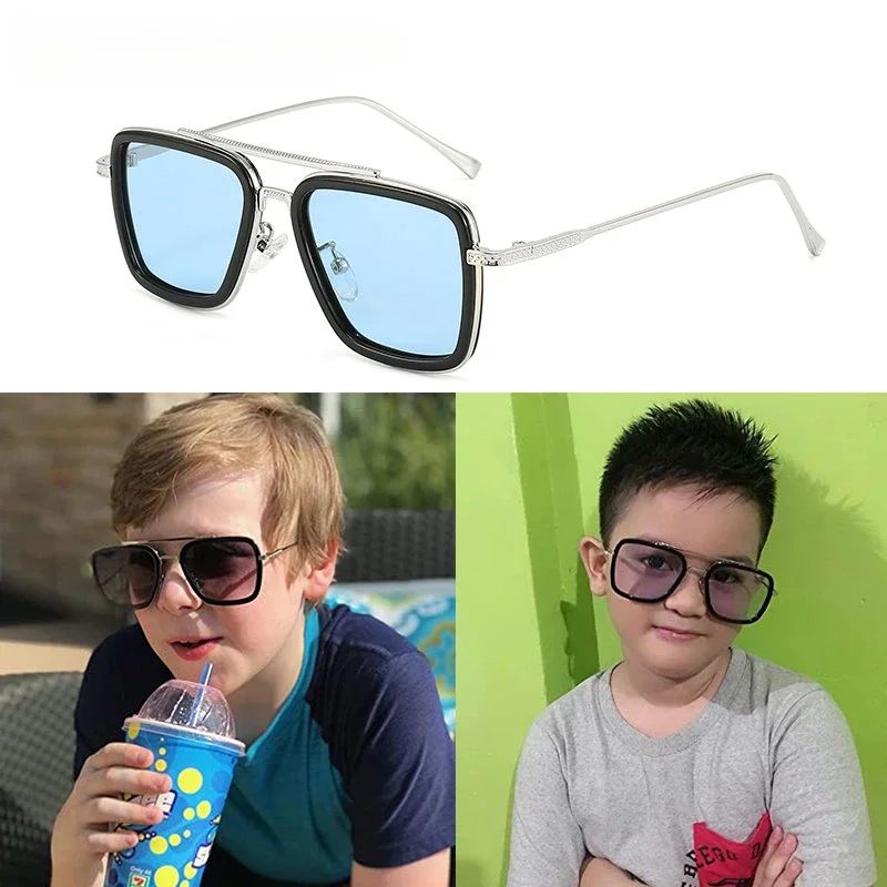 Óculos de Sol Infantis Polarizados de Luxo Estilo Tony Stark Óculos de Sol Quadrados para Crianças Meninos Meninas Oculos Retrô Homem de Ferro
