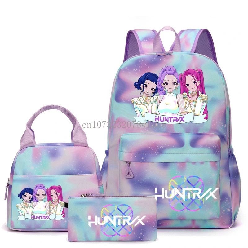 3pçs Mochilas K-pop Demon Hunters Desenho Animado Anime Escolar com Lancheira Mochilas Infantis Impermeáveis Presentes para Aluno