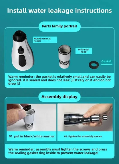 1pc Faucet Extender Metal Alloy,Three Modes,Head Water Saver Home Extended Shower Spray Filter  Faucet Extender  Kitchen