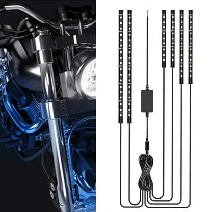 Barra de Luz Decorativa para Moto 12V com Controle Flexível e à Prova D'água, 12 LEDs RGB, Controle por Aplicativo, Luz Ambiente para Carro e Moto