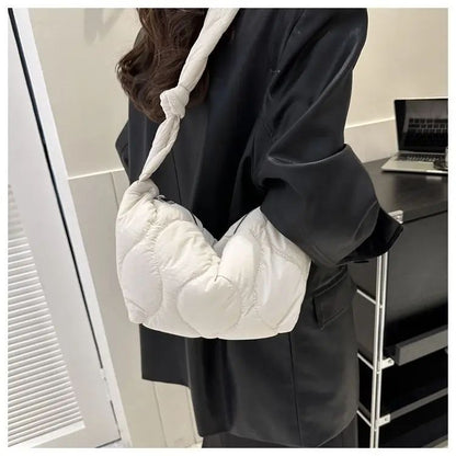 Puffer Shoulder Bag for Women Soft Down Cotton Padded Tote Handbag Purse Quilted Cross Body Bag Solid Color Bubbles Cloud Bag