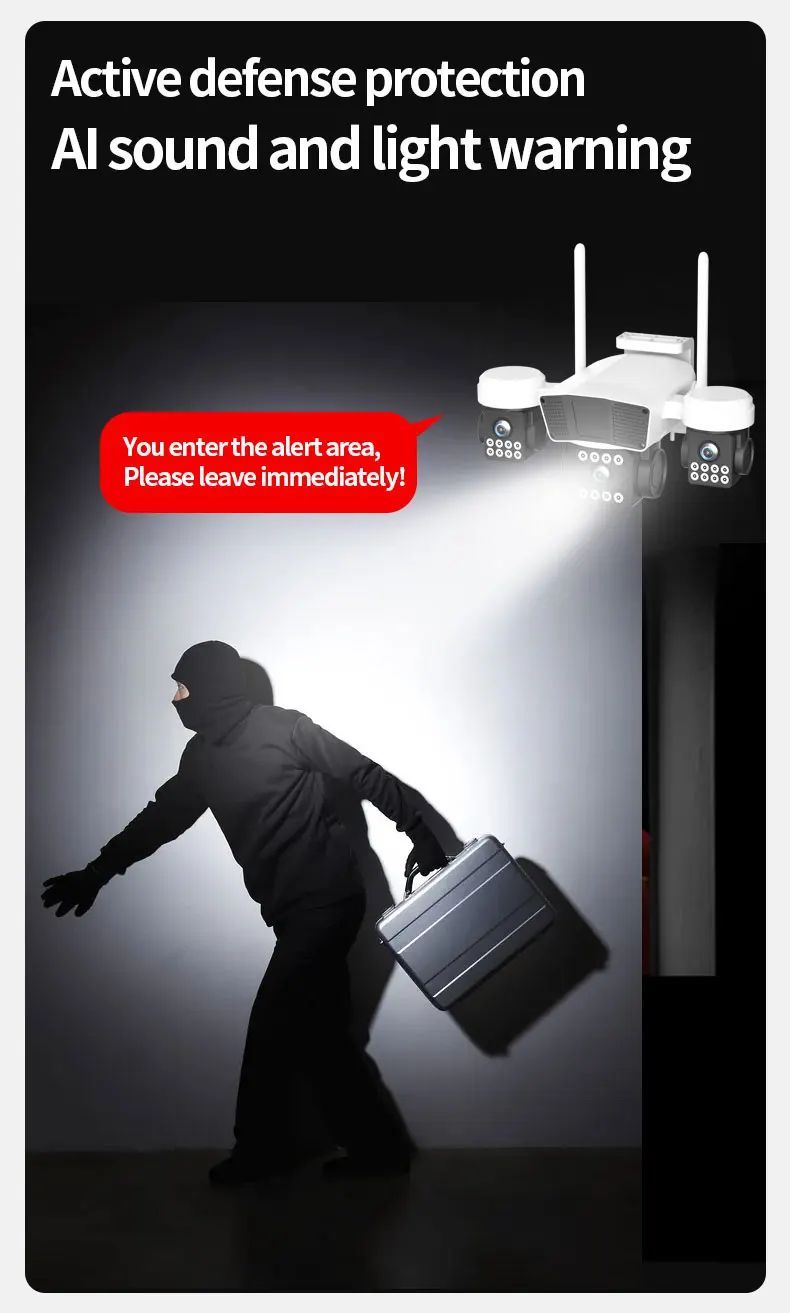 ANSVICAM 12MP 6K UHD WIFI Camera 3-PTZ Outdoor Cam Three Lenses Triple Screens Security Monitor Night Vision Waterproof CCTV