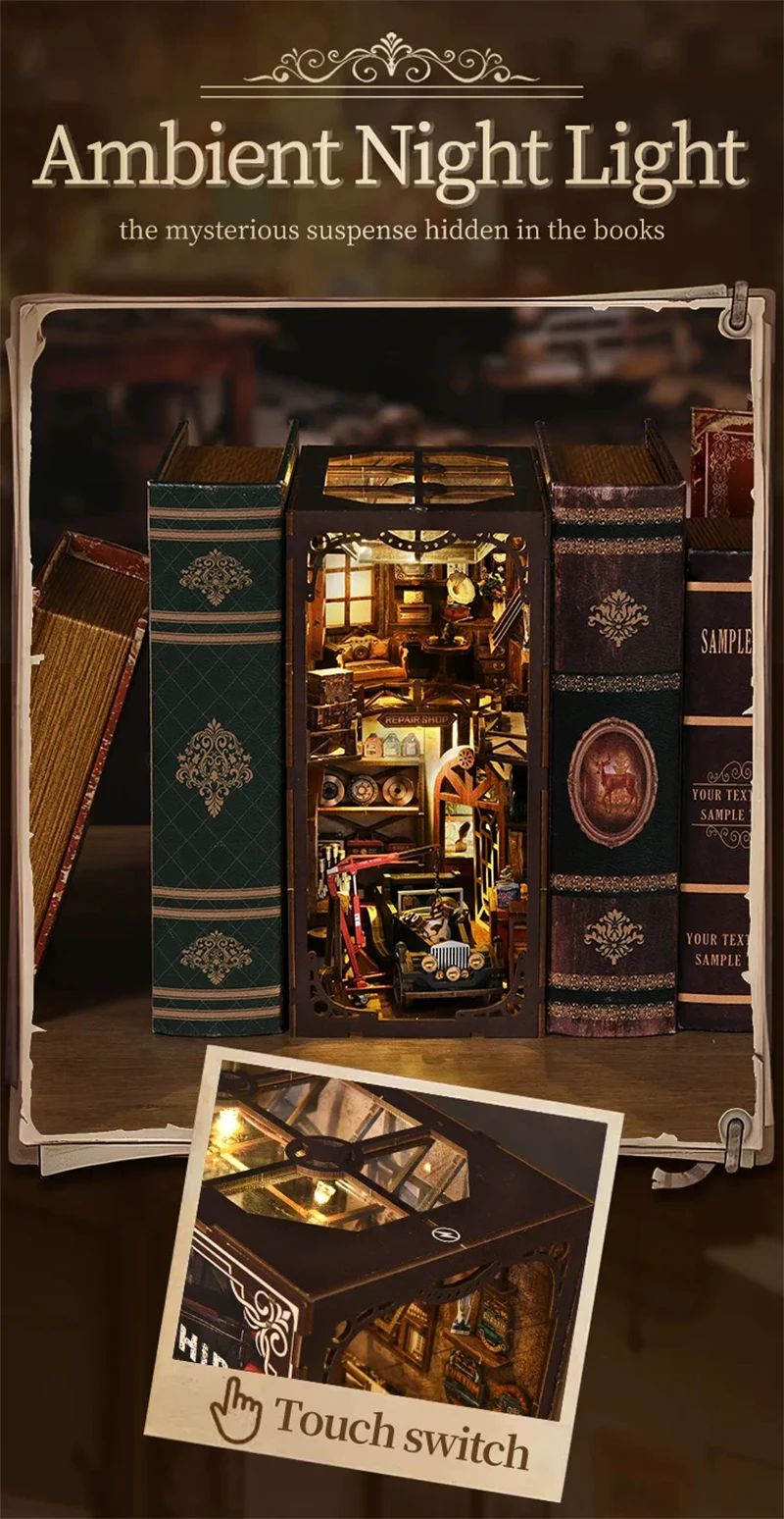 Retro DIY De Madeira Recantos de Livros Figuras Kits de Miniaturas Caixa Surpresa Oficina de Reparos de Artesanato Estante Decoração de Aparadores