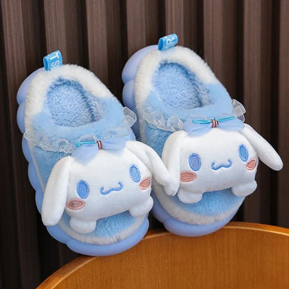 Winter Warm Cute Cartoon Indoor Mule Soft Non-slip Fluffy Slippers For Kids Teen Boys Girls Children Home Cotton Shoes Size 24-4