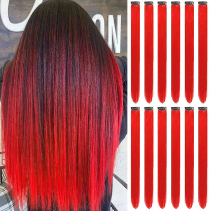 Red Hair Extensions Clip in, Colored Party Highlights Extension for Kids Girls Synthetic Hairpiece Straight 22 inch good 2026