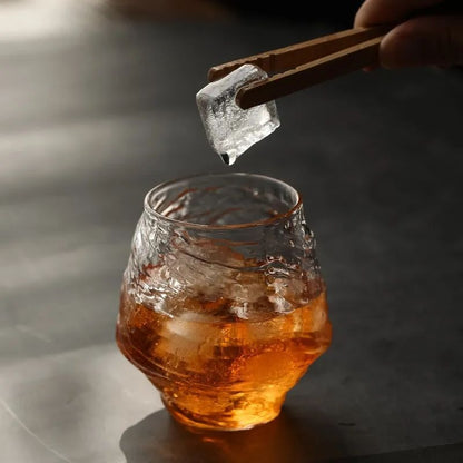 Conjunto de Copos de Uísque de Montanha Glacial 3D Japonesa - Copos Baixos & para Pedras com Caixa de Presente de Madeira para Uísque, Vodka, Vinho