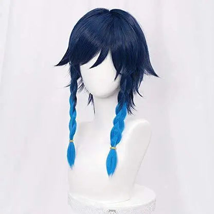Genshin Impact Venti Cosplay Wig Unisex Blue Wig Cosplay Anime Cosplay Braid Wigs Heat Resistant Synthetic Wigs Halloween